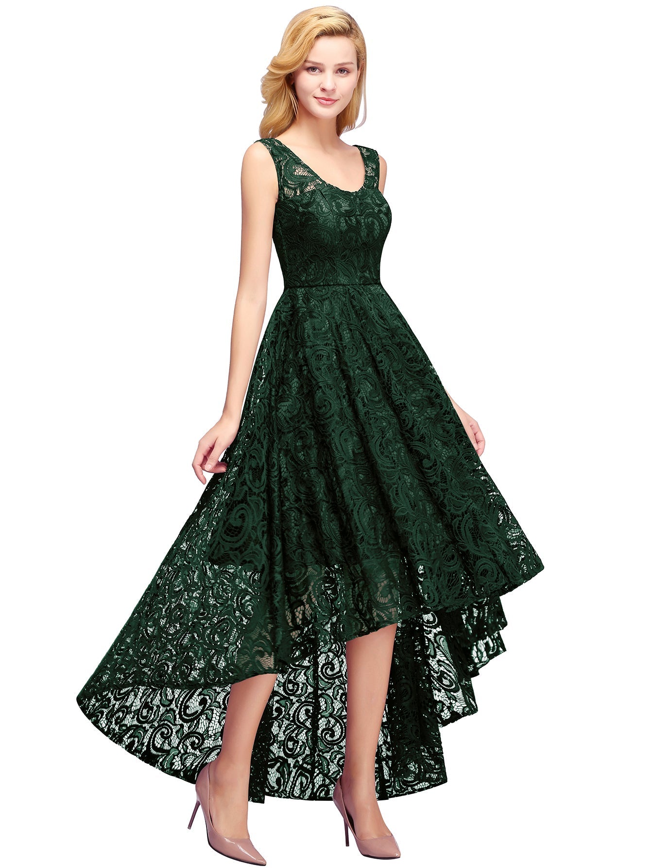 Elegant Scoop Sleeveless Lace Prom Party Dress