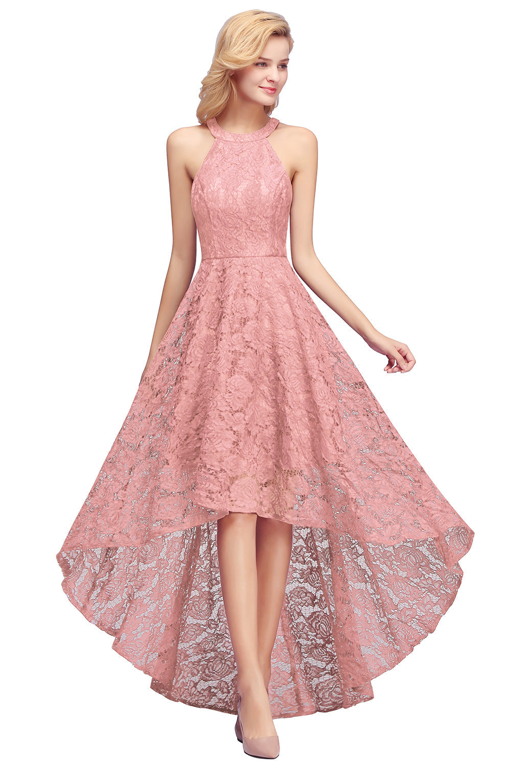 Luxurious Sleeveless Scoop Hi-Lo Lace Prom Dress Online