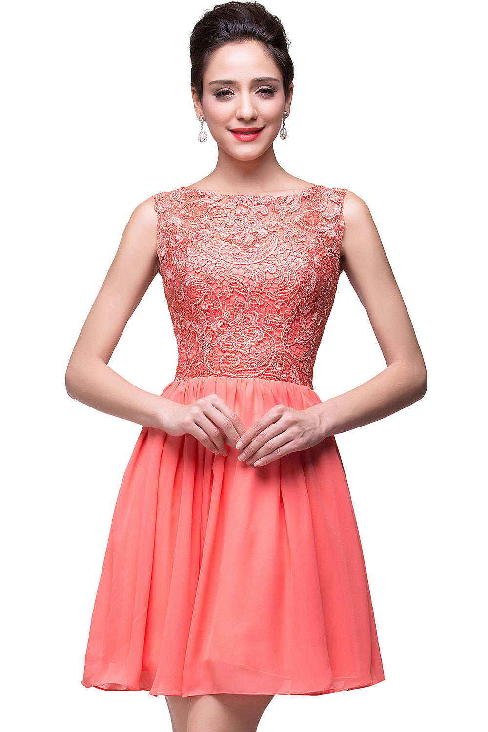 Designer Sleeveless Scoop Lace Short Homecoming Dresses