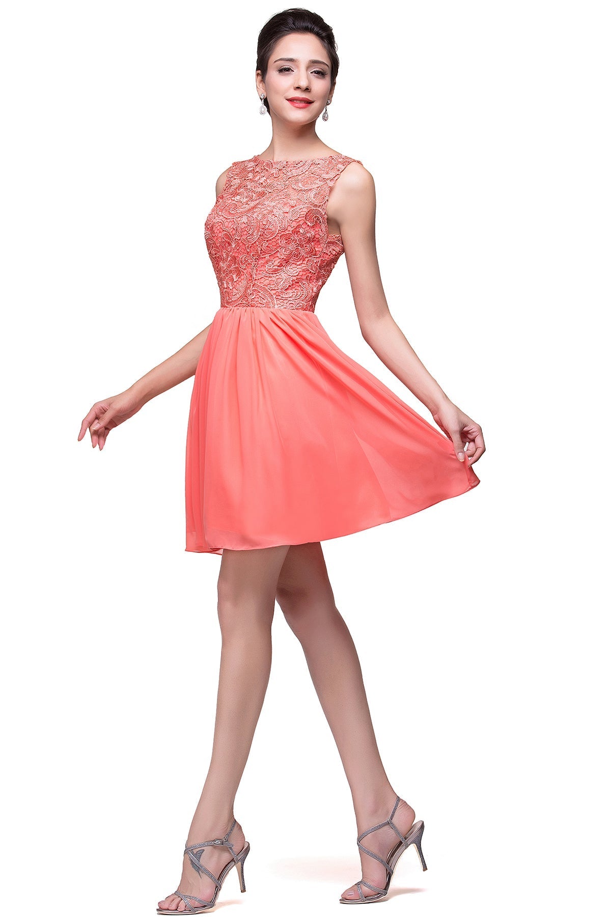 Designer Sleeveless Scoop Lace Short Homecoming Dresses