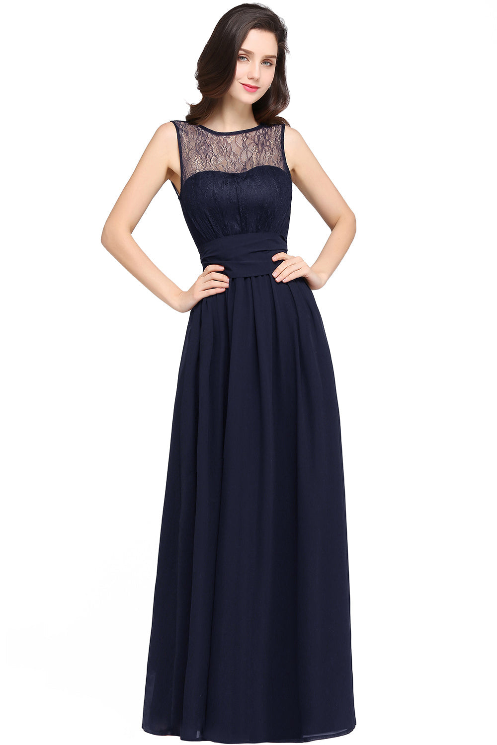 Luxurious Sleeveless Scoop Long Chiffon Pary Dress With Lace