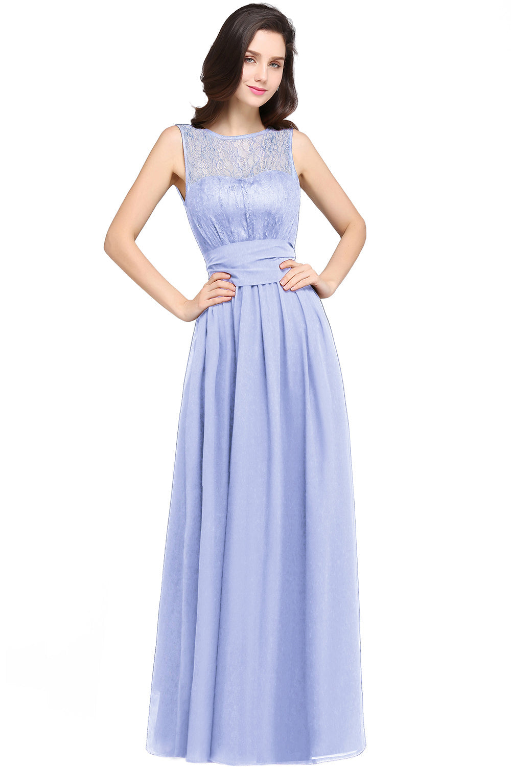 Luxurious Sleeveless Scoop Long Chiffon Pary Dress With Lace