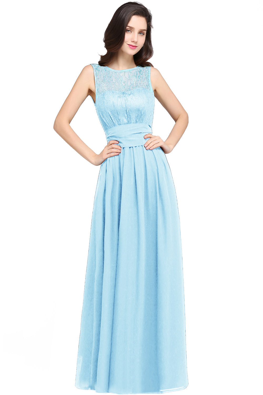 Luxurious Sleeveless Scoop Long Chiffon Pary Dress With Lace