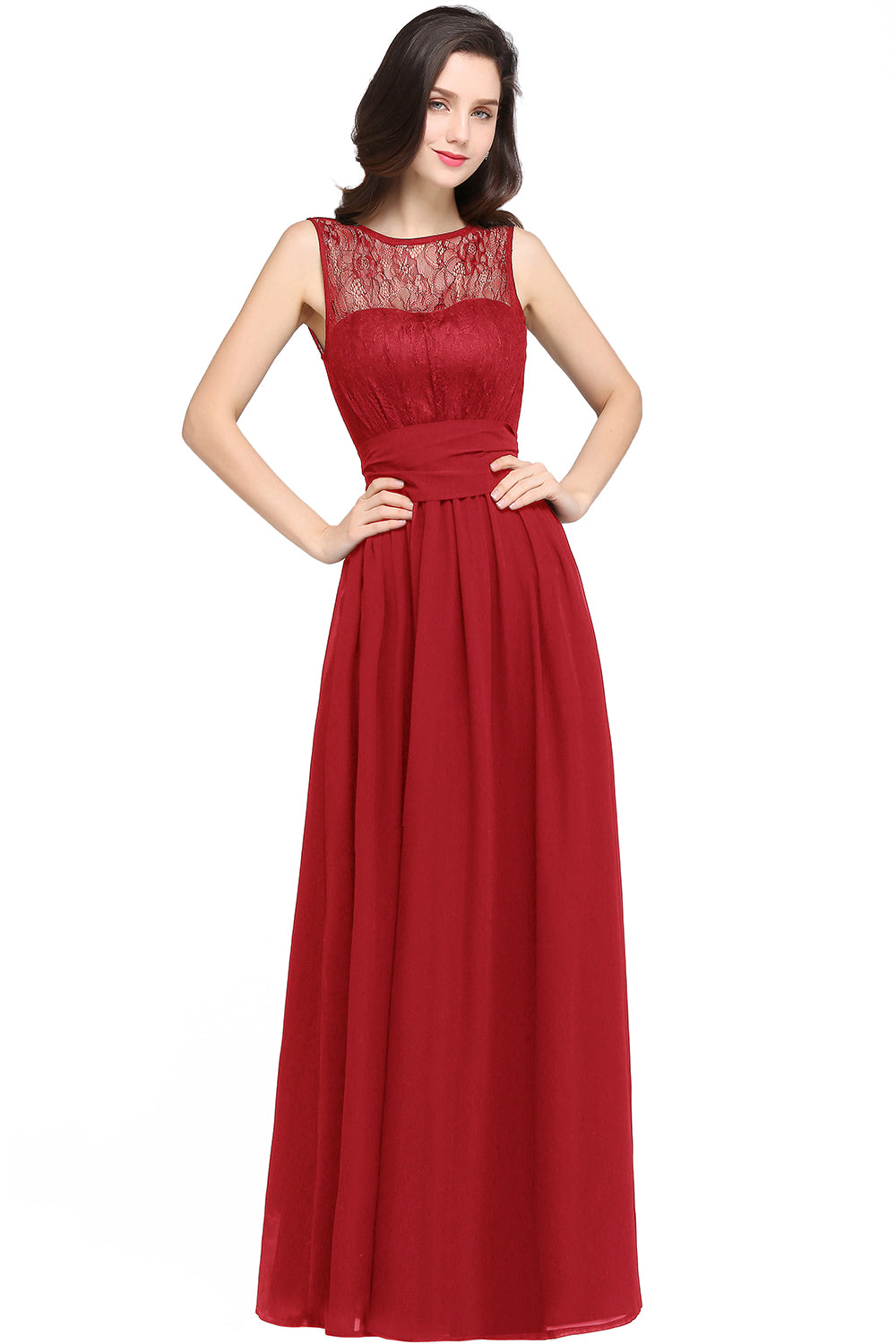 Luxurious Sleeveless Scoop Long Chiffon Pary Dress With Lace