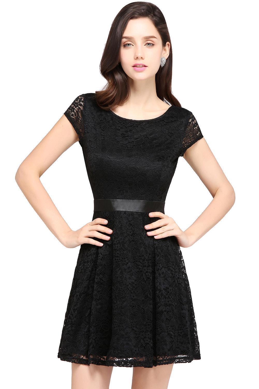 Luxurious Short Sleeves Elegant Lace Mini Party Dress Scoop