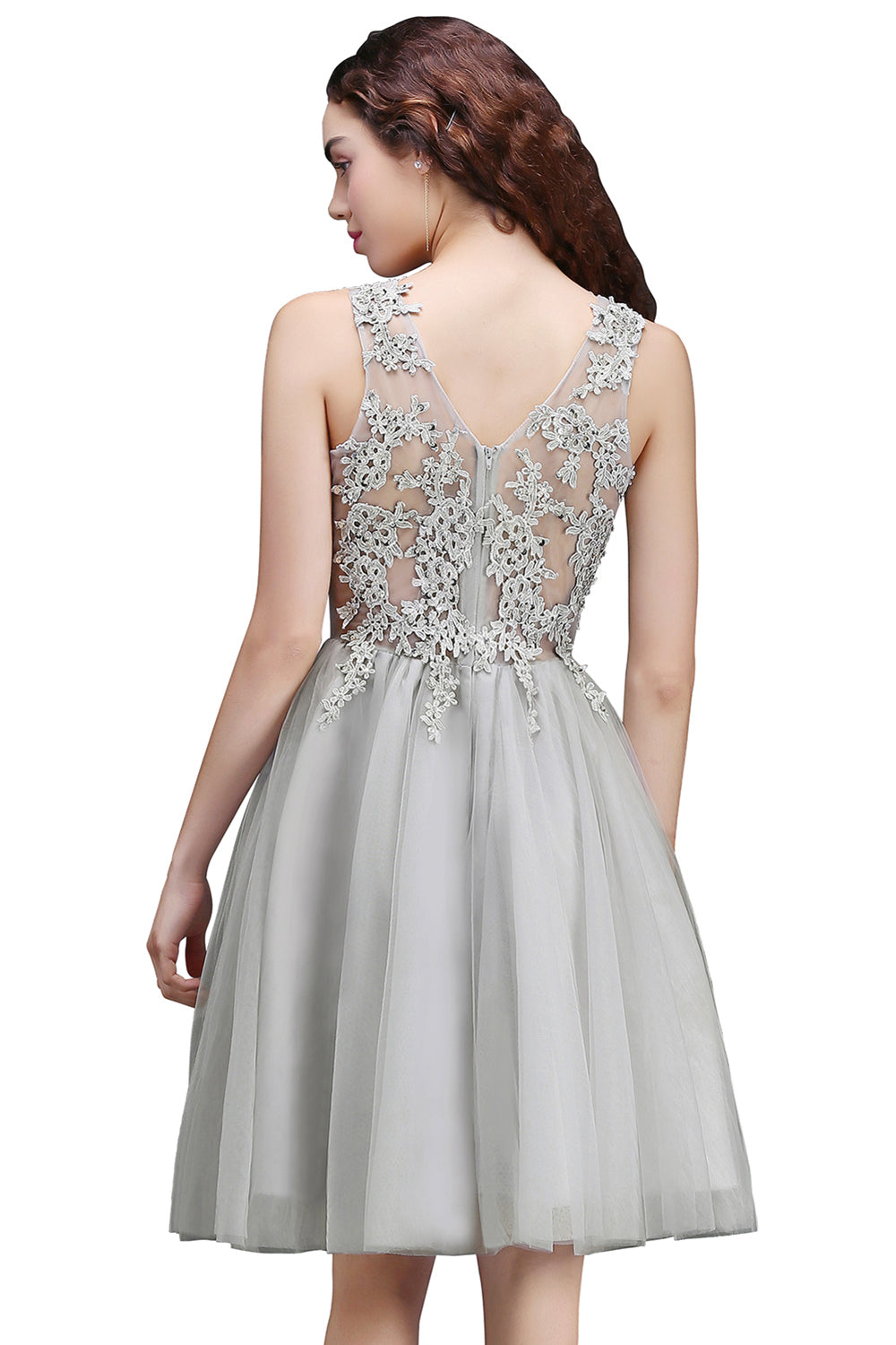 Gorgeous Scoop Silver Tulle Short Homecoming Dress With Appliques