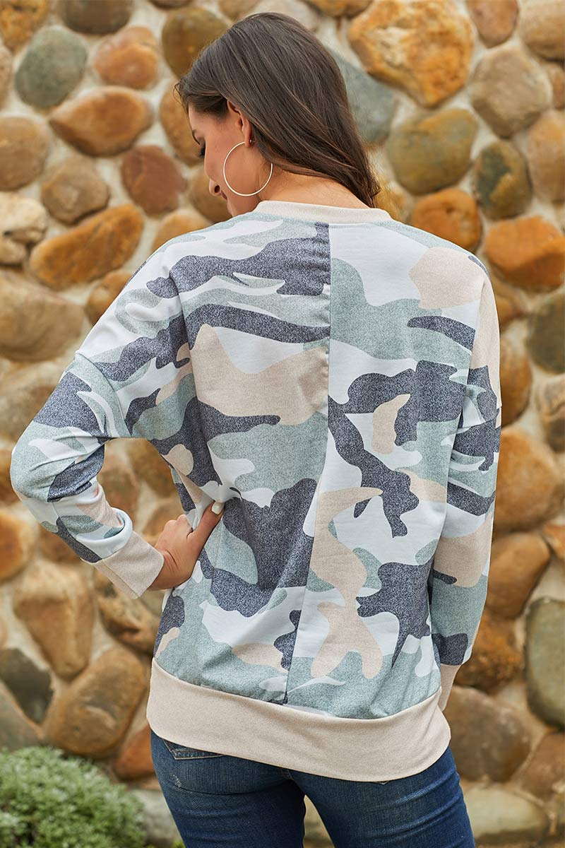 Camouflage Print Round Neck Pullover T-shirt