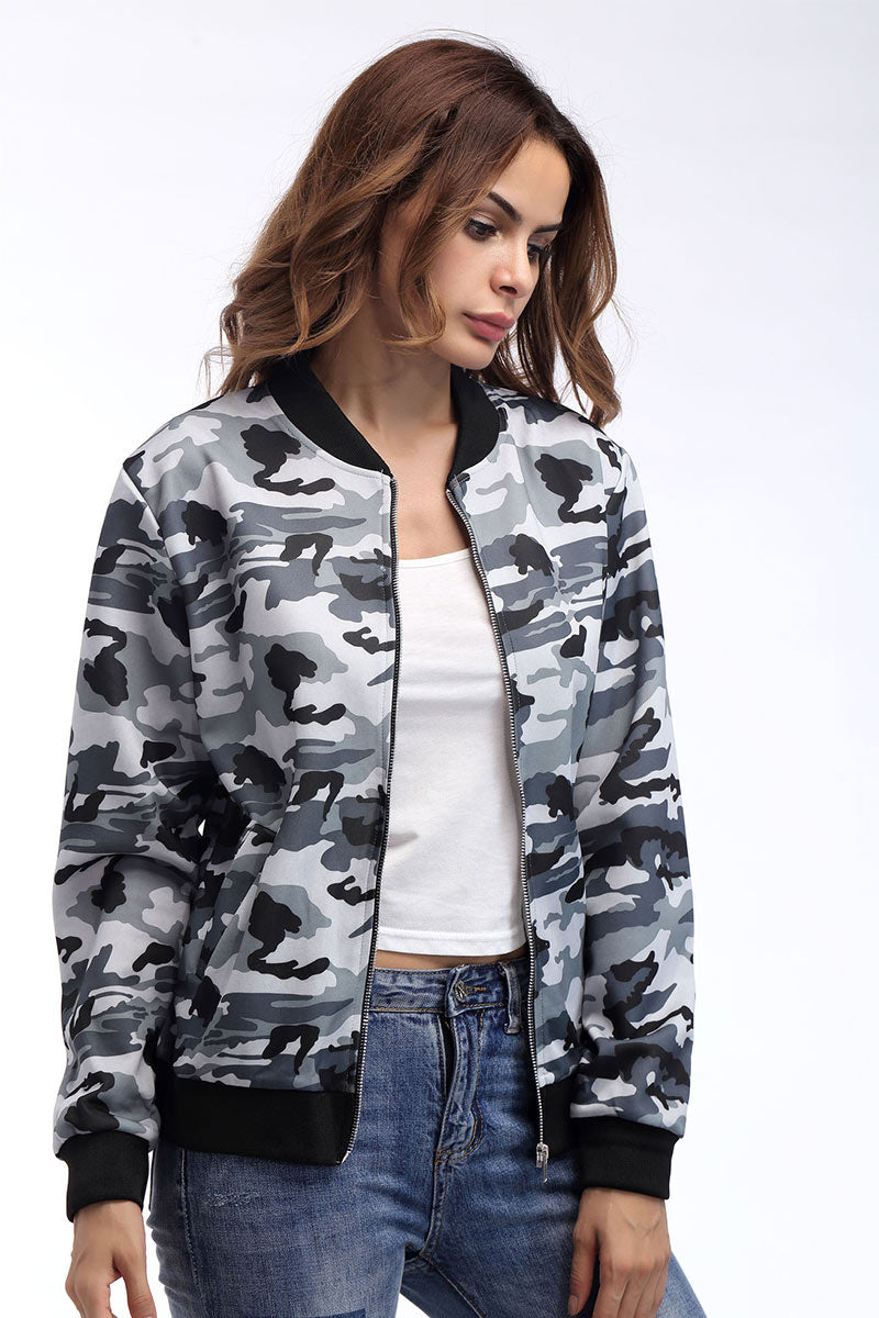 Camouflage Print Zip Front Sweatshirt