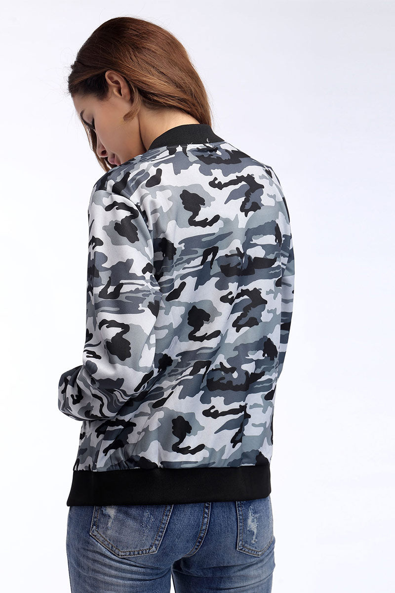 Camouflage Print Zip Front Sweatshirt