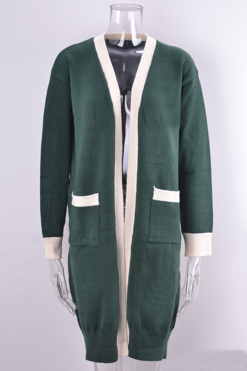 Casual Dark Green Knitted Cardigan