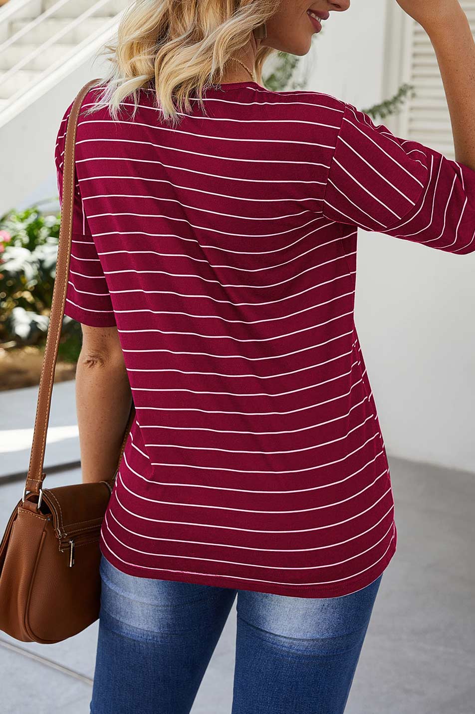 Casual Striped V-neck T-shirt