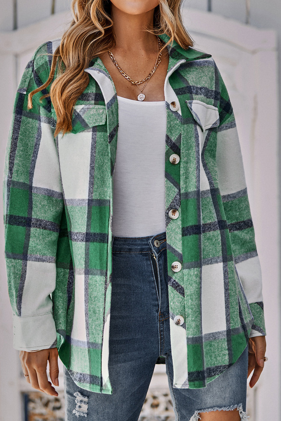 Casual White & Blue Plaid Shirt 