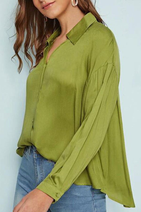 Casual Green V-neck Shirt