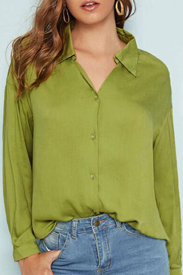 Casual Green V-neck Shirt