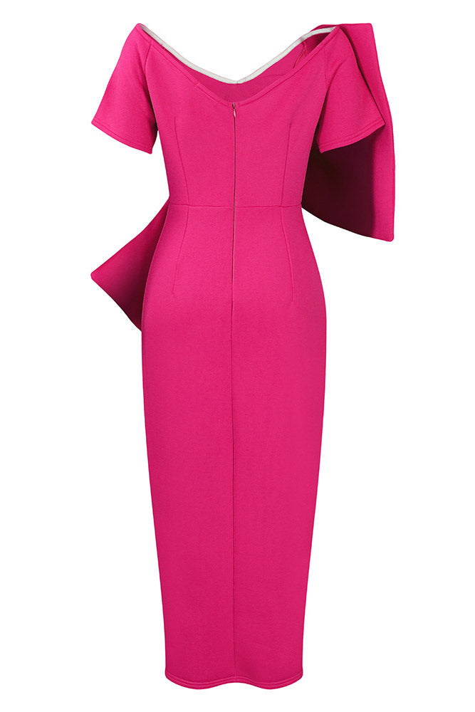 Celebrity Inspired Fuchsia Formal Party Dress With A Bow