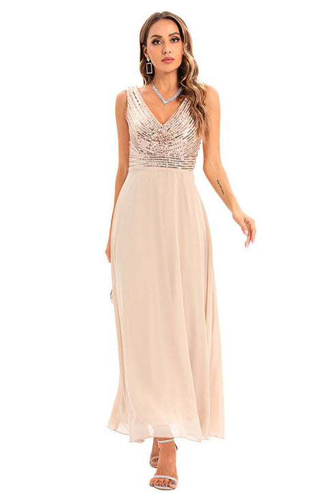 Champagne Sleeveless A-Line Prom Gown Evening Dress