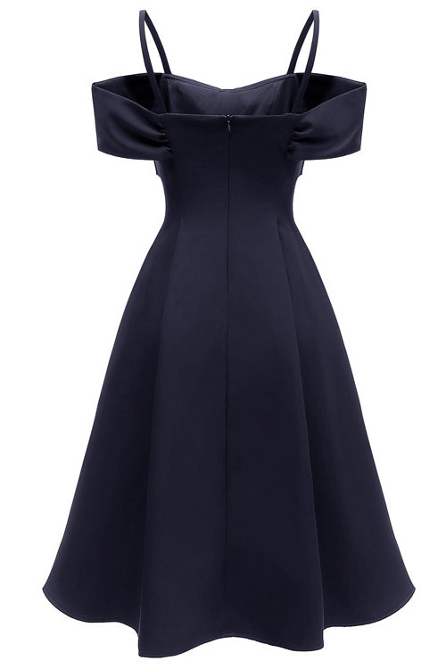 Chic Dark Navy Off-the-shoulder A-line Cocktail Party Dress