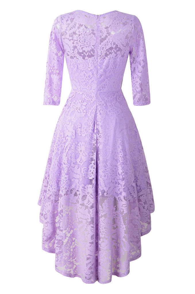 Chic Purple Lace High Low Prom Dress