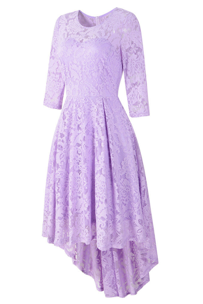 Chic Purple Lace High Low Prom Dress