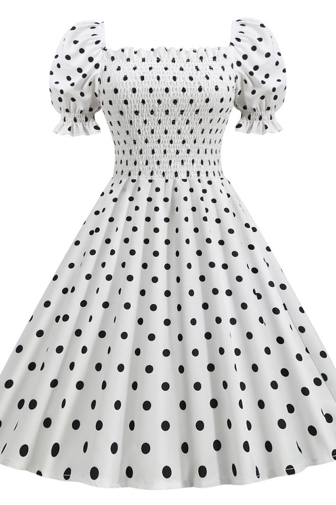 Chic White And Black Polka Dot Dress