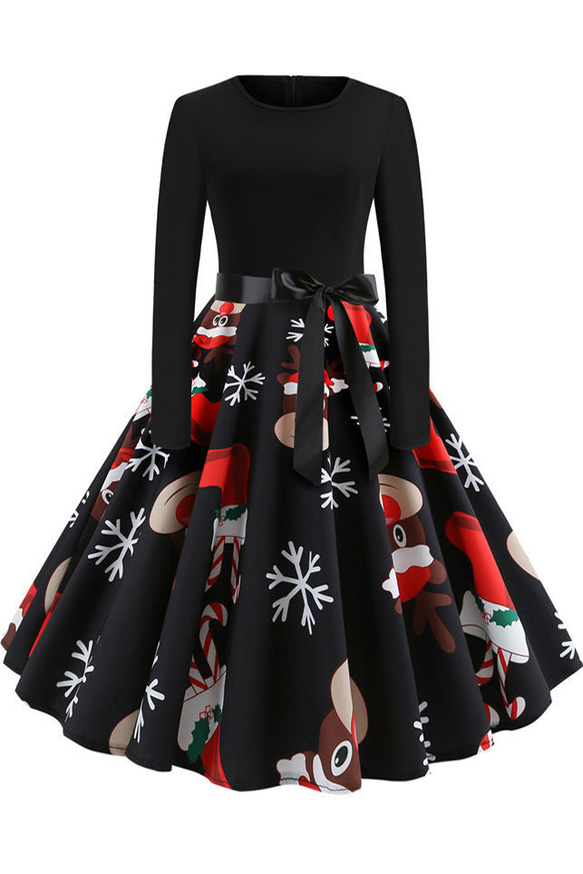 Christmas Long-sleeve Retro Printed Dress