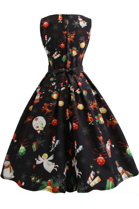 Christmas Retro Printed Boatneck Dress