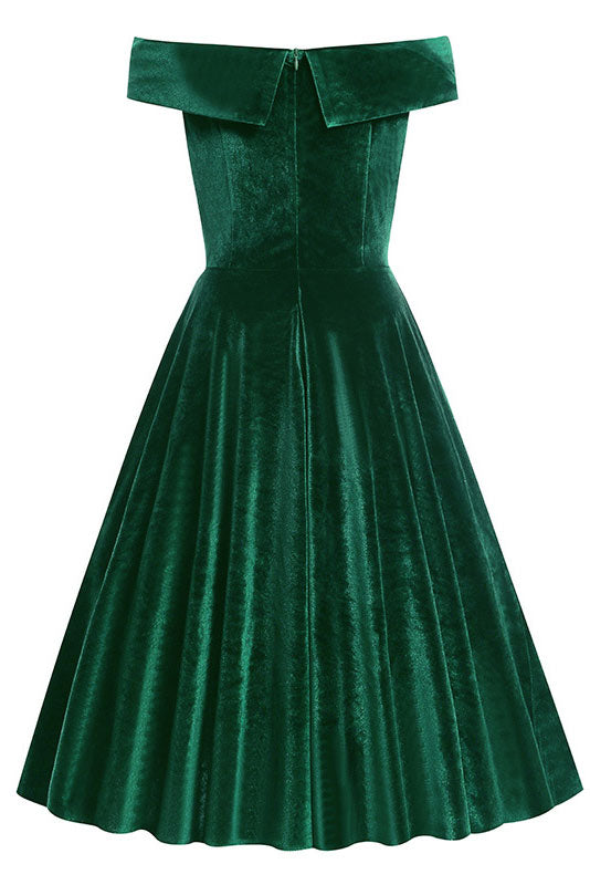 Classic Dark Green Off Shoulder A-Line Cocktail Party Dress