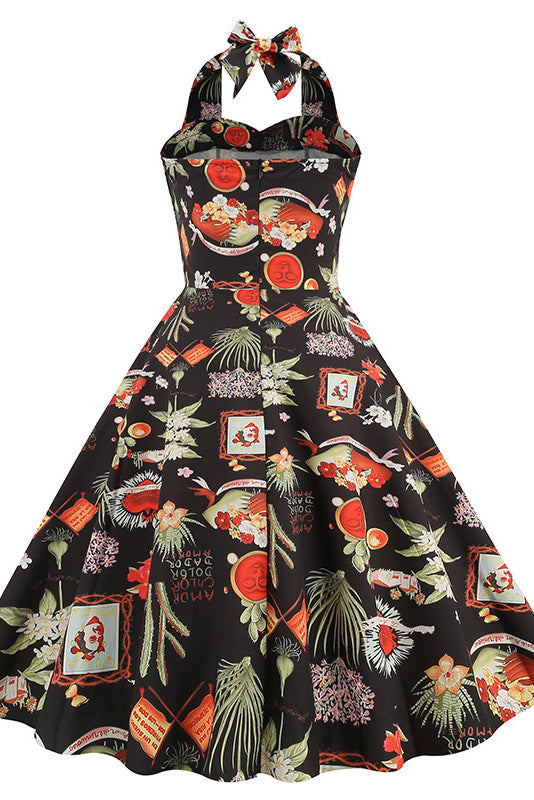 Classic Print Halter A-Line Party Dress