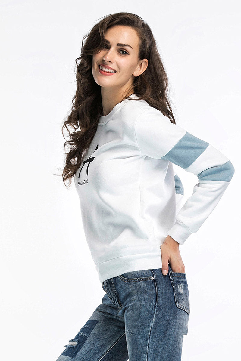 Color-block Letter Print Round Neck Sweatshirt