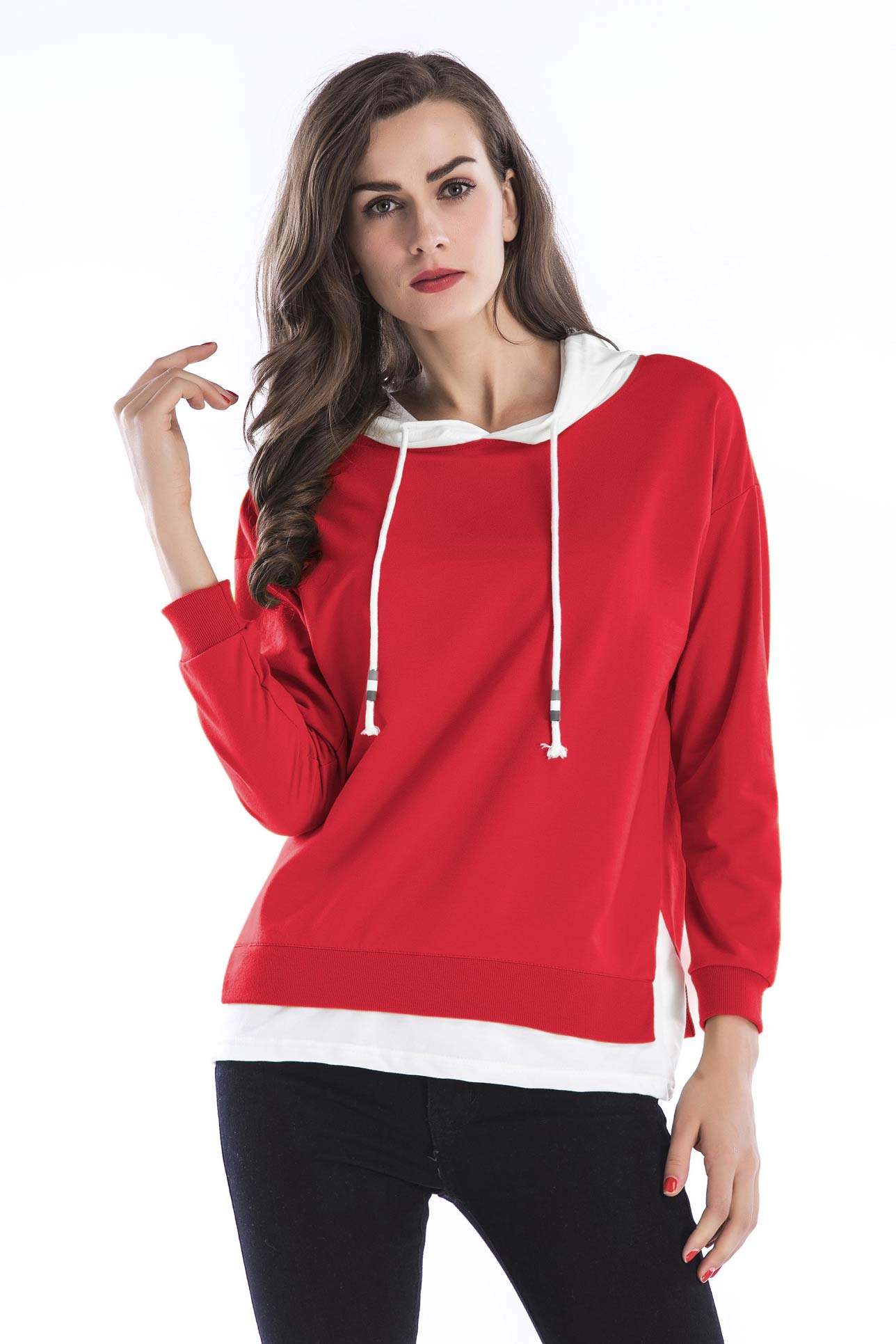 Color Block Hooded Letter Print Back Sweatshirt - Mislish