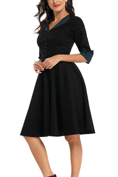 Colorblock Buttoned Cuffed Sleeve Prom Dress