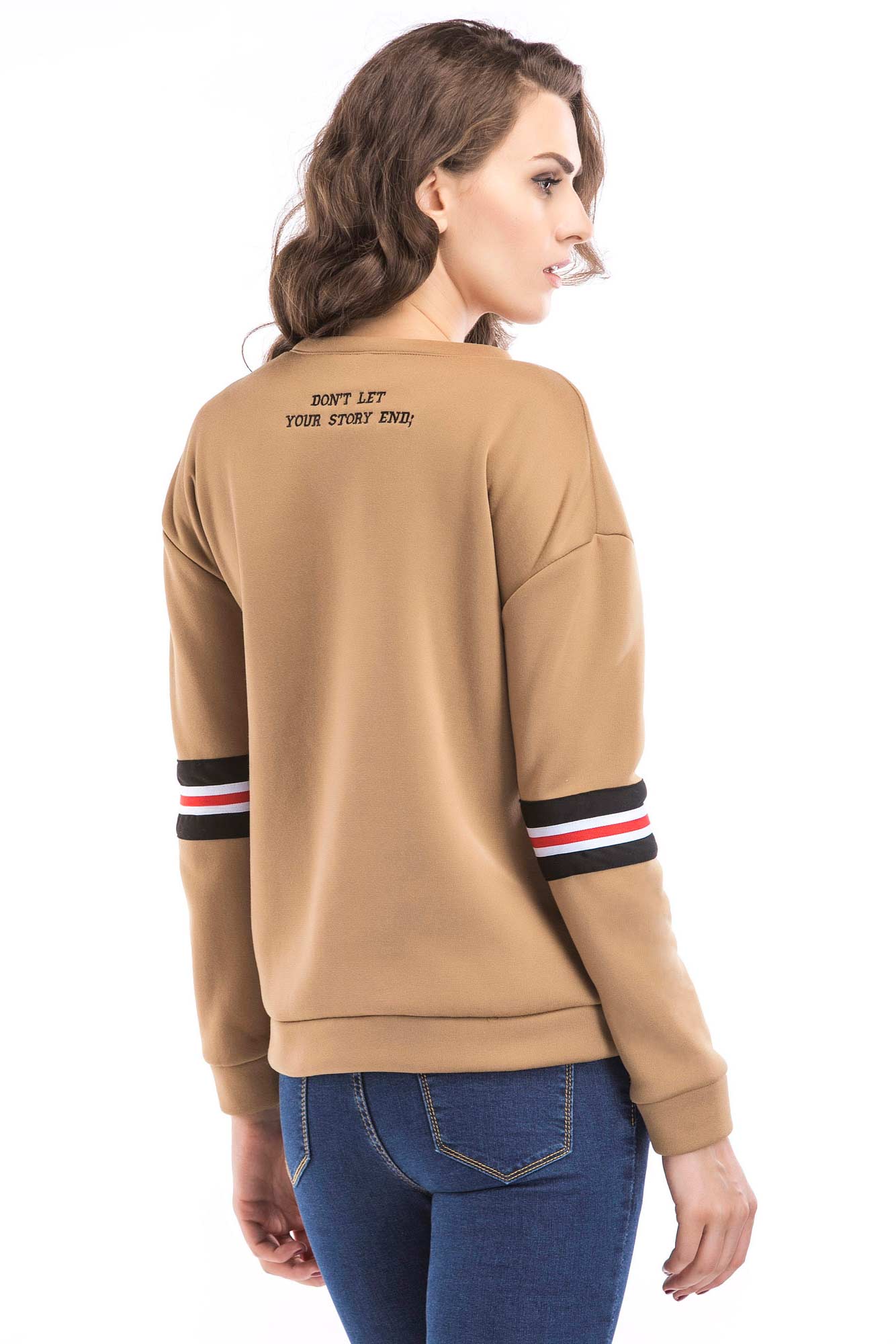 Contrast Striped Side Letter Embroidered Sweatshirt