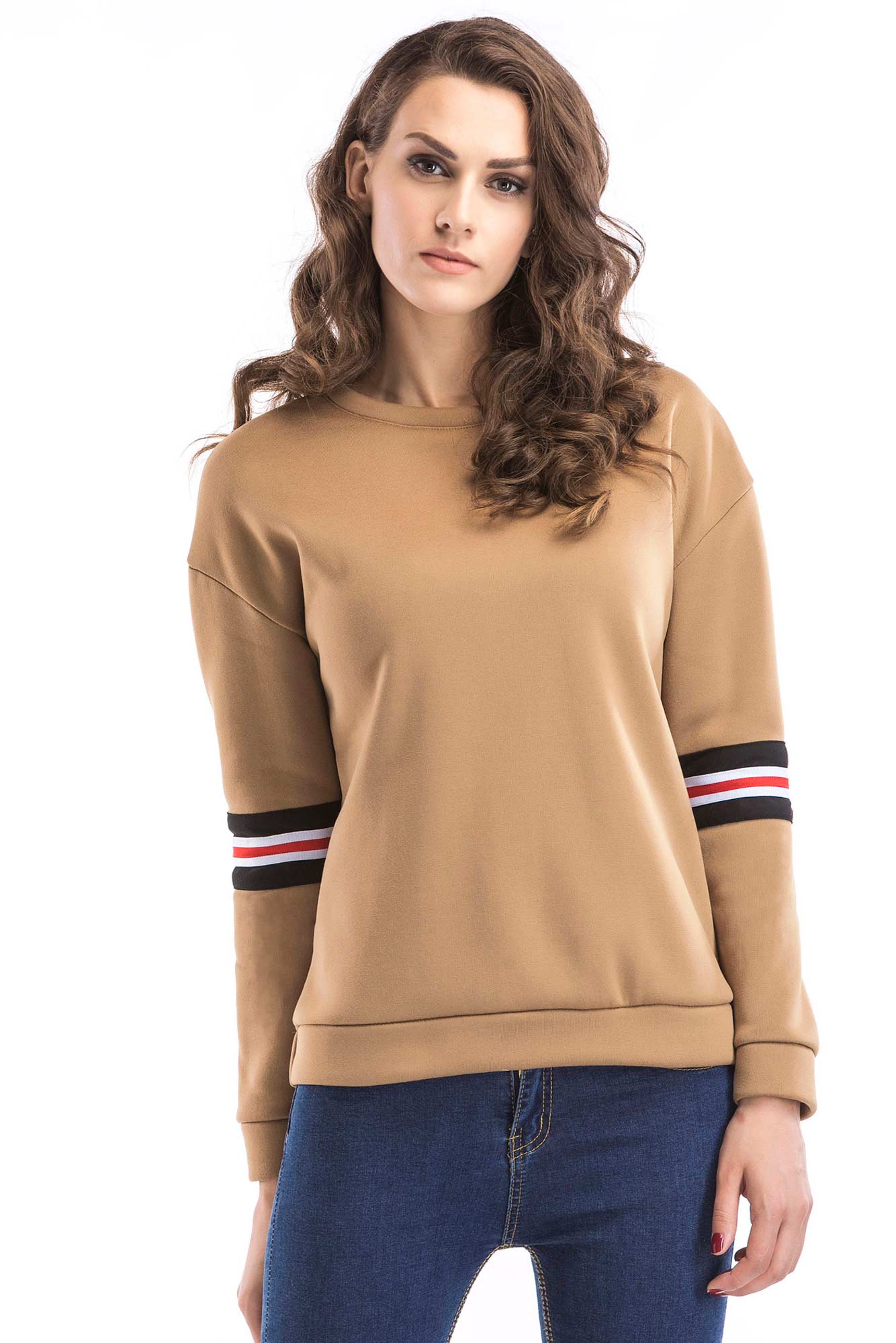 Contrast Striped Side Letter Embroidered Sweatshirt