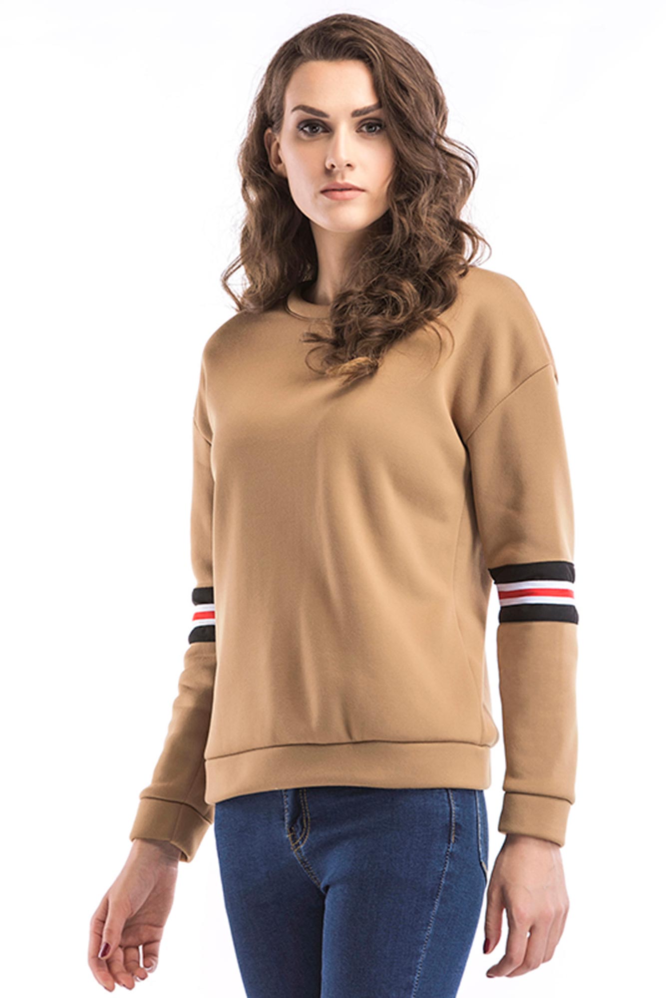 Contrast Striped Side Letter Embroidered Sweatshirt