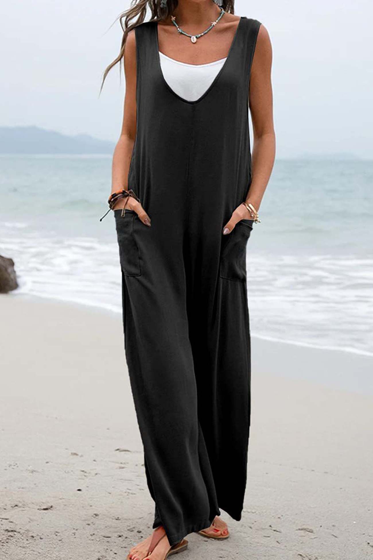 Contrast Sleeveless Pocket Jumpsuit