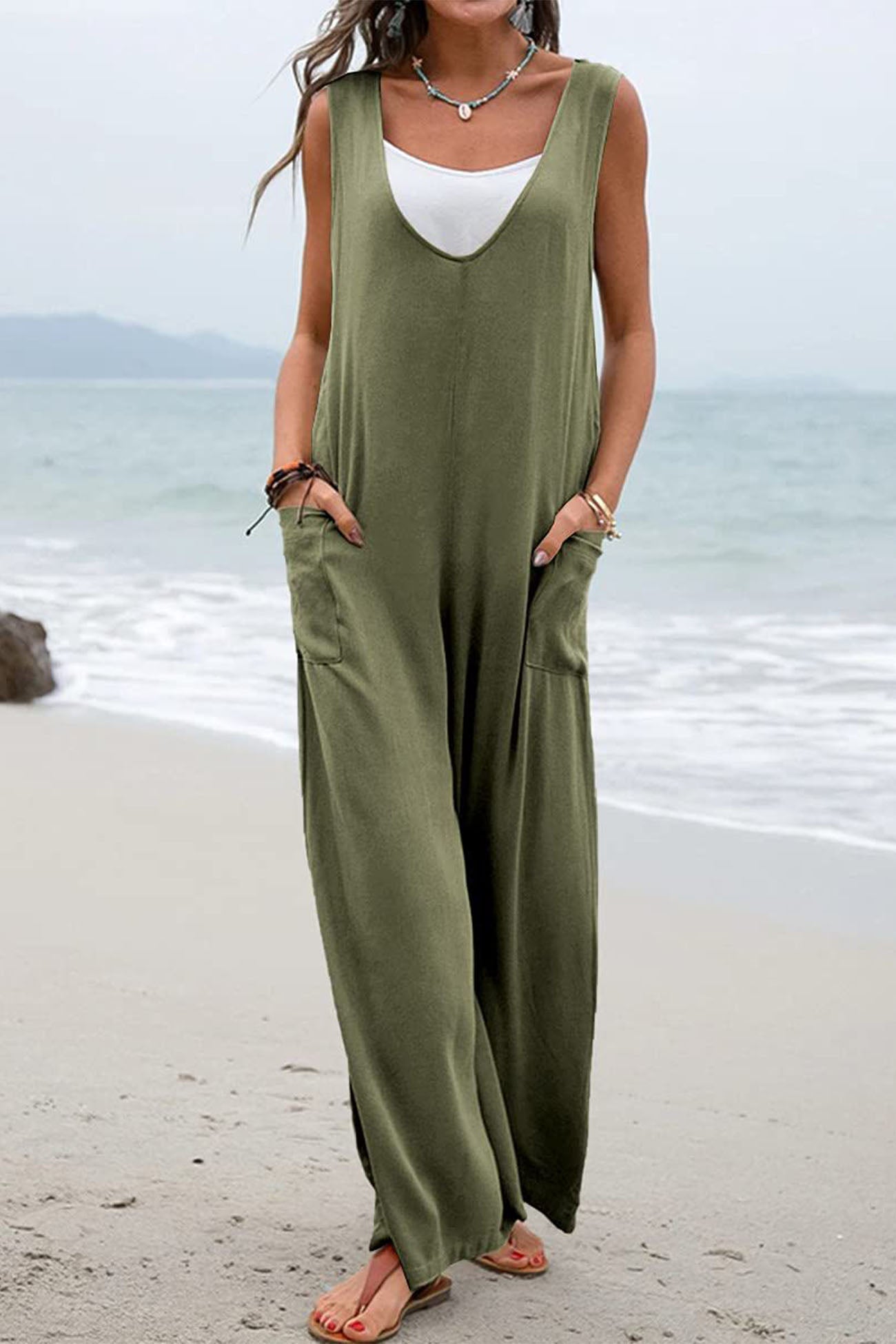 Contrast Sleeveless Pocket Jumpsuit