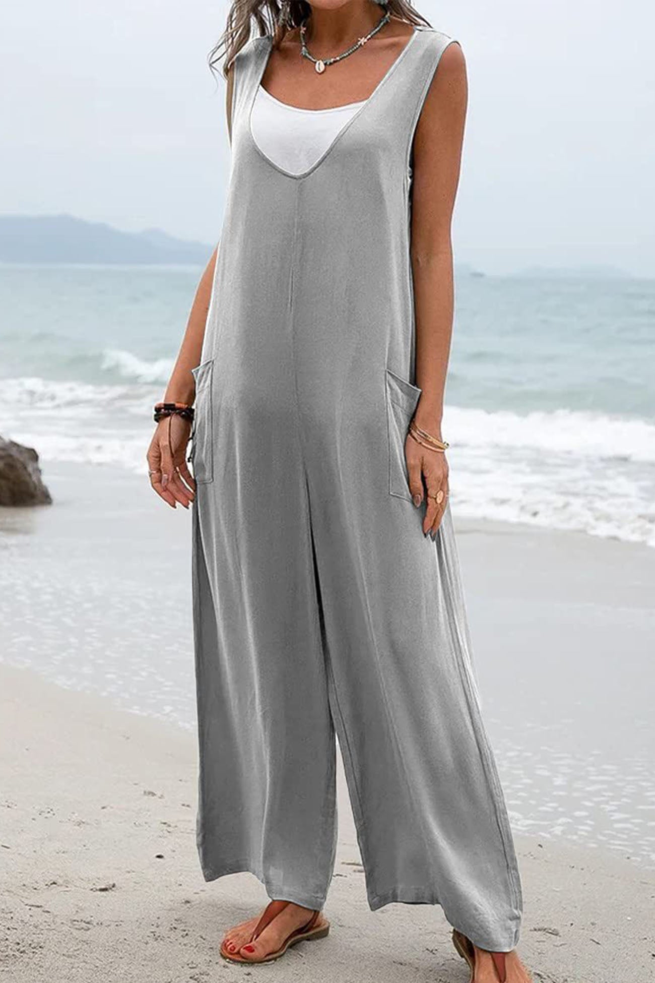 Contrast Sleeveless Pocket Jumpsuit