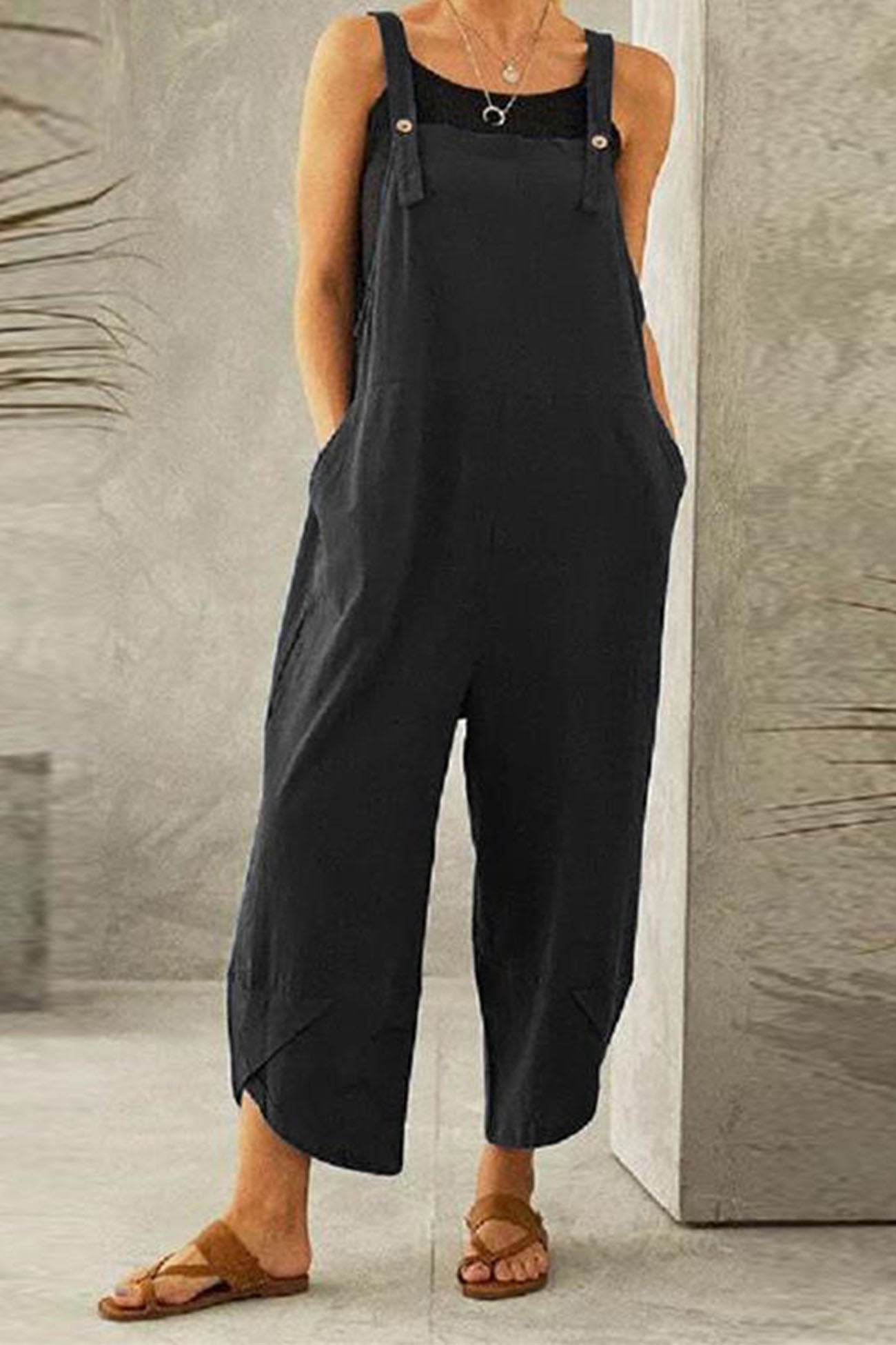 Cotton Solid Color Strappy Jumpsuit