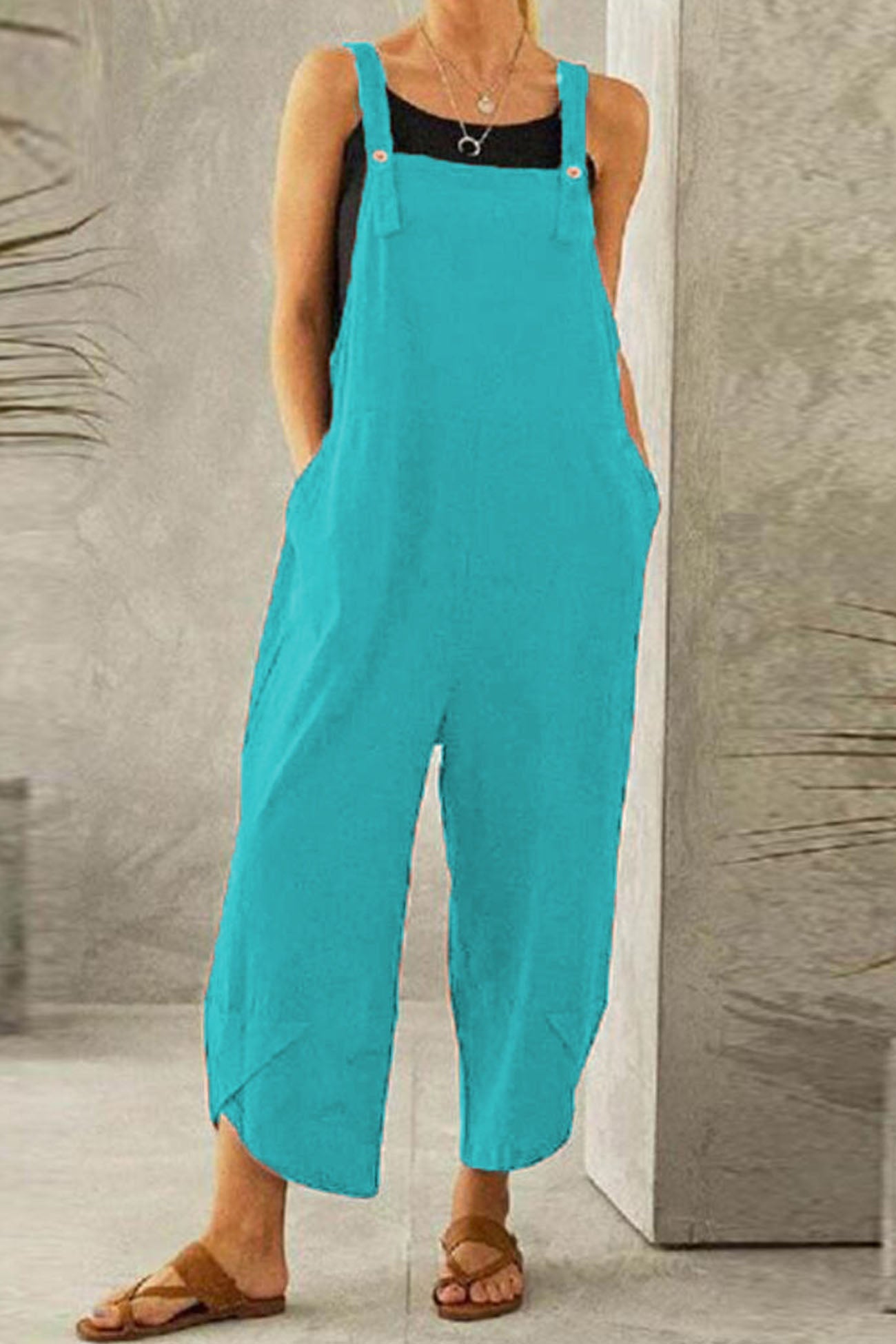 Cotton Solid Color Strappy Jumpsuit