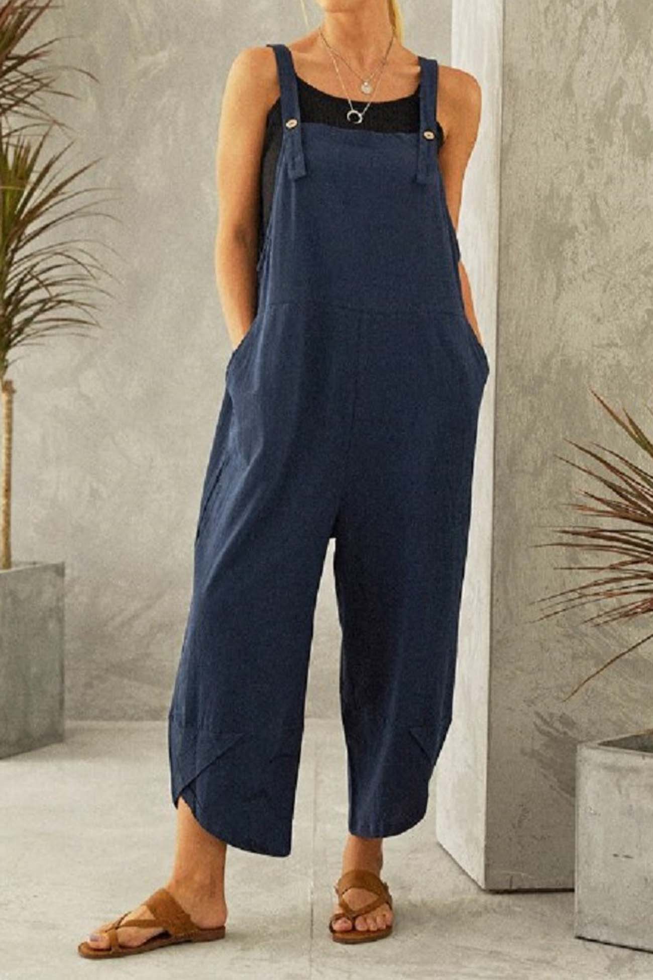 Cotton Solid Color Strappy Jumpsuit