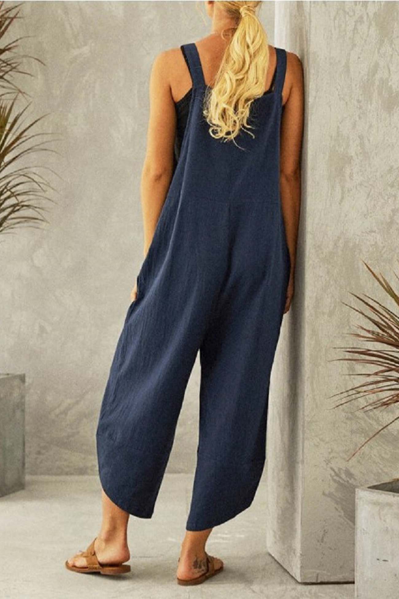 Cotton Solid Color Strappy Jumpsuit