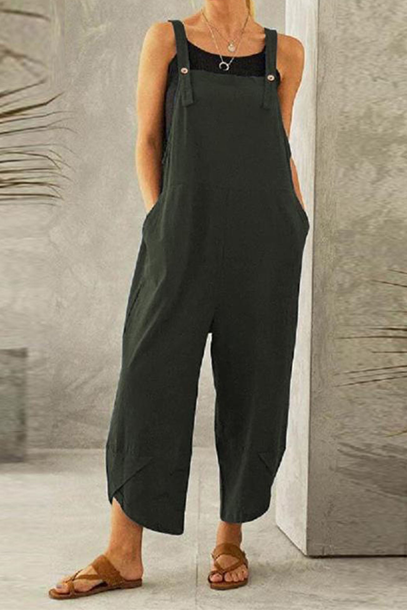 Cotton Solid Color Strappy Jumpsuit