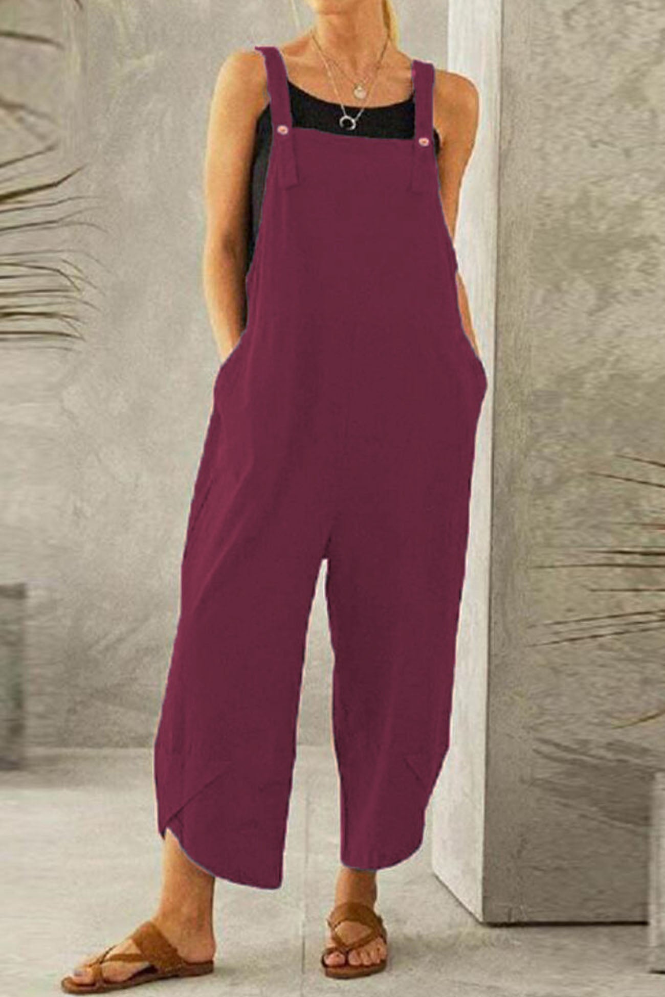 Cotton Solid Color Strappy Jumpsuit