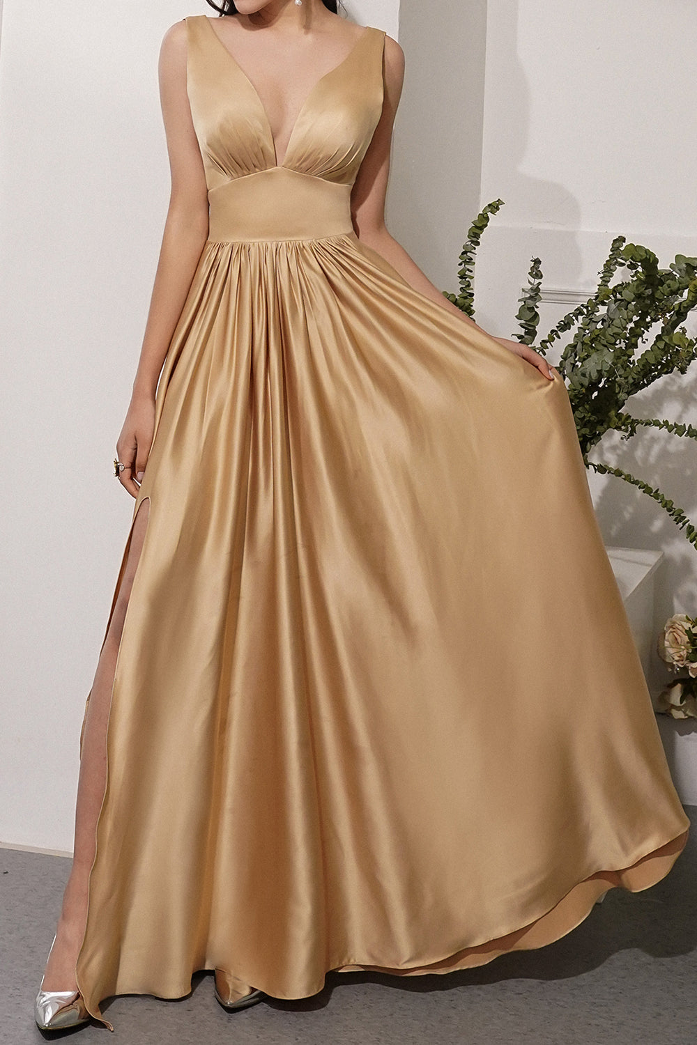 Satin Long Prom Party Dress With Slit