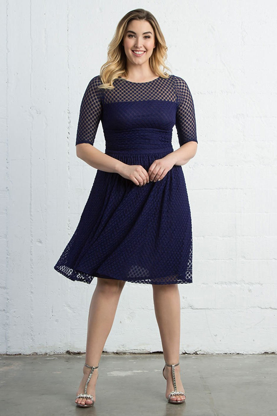 Dark Navy A-line Lace Prom Dress With Sleeves