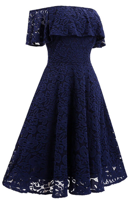 Dark Navy Lace A-line Homecoming Dress