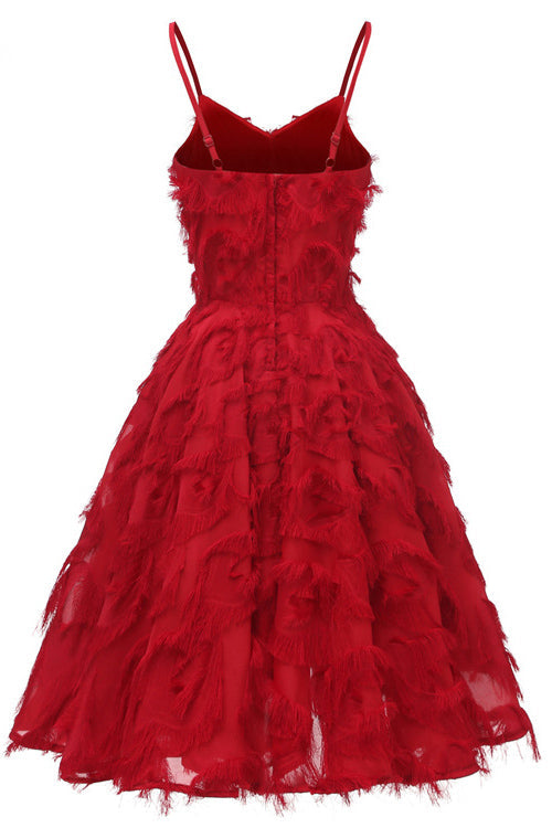 Dark Red Ruffled V-neck Homecoming Dress