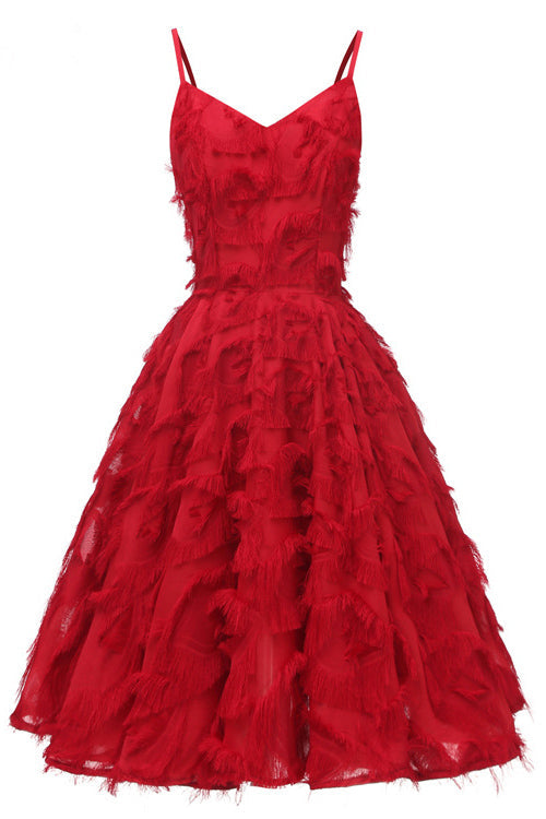 Dark Red Ruffled V-neck Homecoming Dress