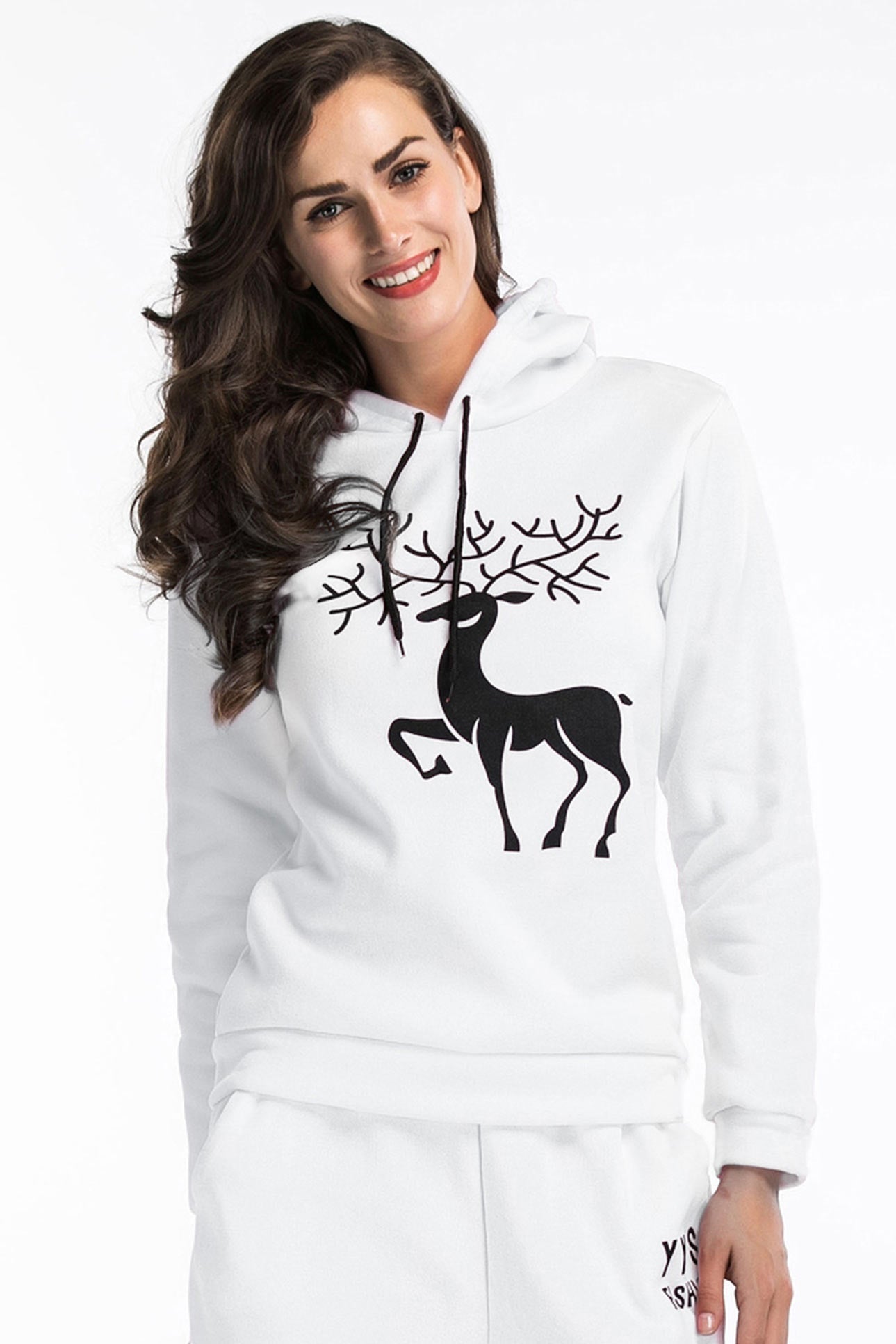 Deer Print Drawstring Hoodie - Mislish