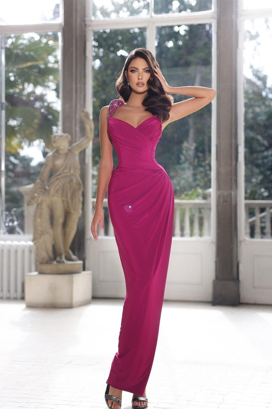 Elegant Long Mermaid Strap Beaded Sleeveless Floor-Length Dress for Prom - Fashionpara